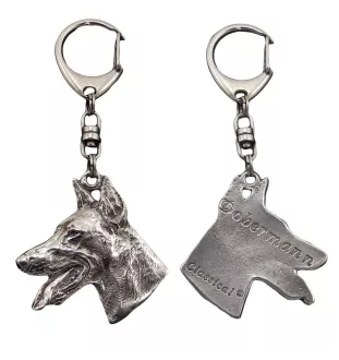 Dobermann, Dobermann Pinscher - Porte-clés argenté avec chien, décoration de sac à main, pendentif de sac à dos par la marque Art-Dog