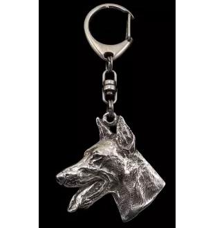 Dobermann - Versilberter Schlüsselanhänger mit Hund, Handtaschen-Dekoration, Rucksack-Anhänger der Marke Art-Dog