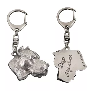 Dogue argentin, Dogo argentino - Porte-clés argenté avec chien, décoration de sac à main, pendentif de sac à dos par la marque Art-Dog
