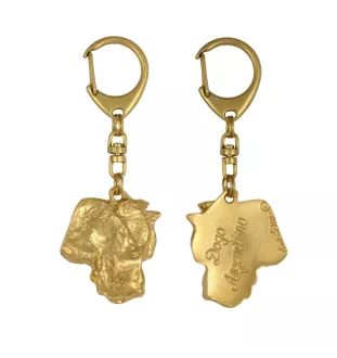 Argentinische Dogge, Dogo Argentino - Vergoldeter Schlüsselanhänger mit Hund in Geschenkbox, Handtaschen-Dekoration, Luxus-Accessoire der Marke Art-Dog