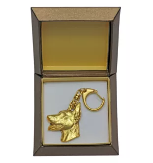 Dobermann, Doberman Pinscher, Dobie I - Gilded key ring with dog in gift box, handbag decoration, luxury accessory by Art-Dog brand
