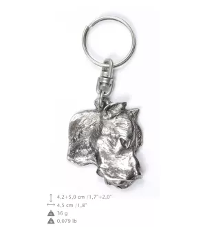 Argentinische Dogge, Dogo Argentino - Versilberter Anhänger mit einem Hund in einer dekorativen Box, Handtaschenschmuck, Rucksackanhänger der Marke Art-Dog