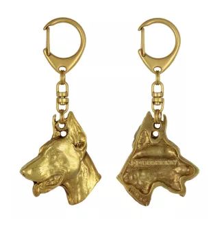 Dobermann, Doberman Pinscher, Dobie - Gilded key ring with dog in gift box, handbag decoration, luxury accessory by Art-Dog brand
