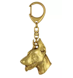 Dobermann - Vergoldeter Schlüsselanhänger mit Hund in Geschenkbox, Handtaschen-Dekoration, Luxus-Accessoire der Marke Art-Dog