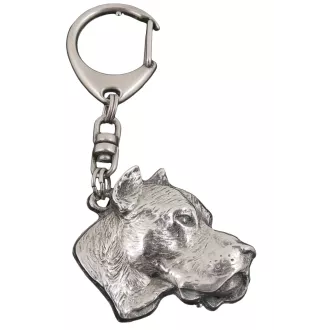 Dogue argentin, Dogo argentino - Porte-clés argenté avec un chien dans une boîte cadeau, décoration de sac à main, pendentif de sac à dos par la marque Art-Dog