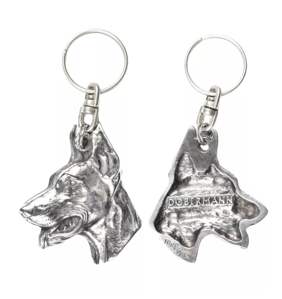 Dobermann I - Versilberter Anhänger mit einem Hund in einer dekorativen Box, Handtaschenschmuck, Rucksackanhänger der Marke Art-Dog