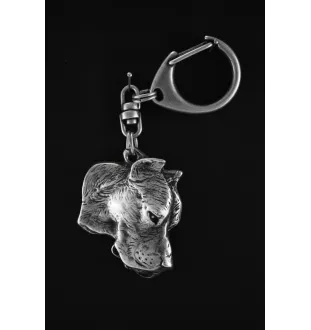 Argentinische Dogge, Dogo Argentino - Versilberter Schlüsselanhänger mit Hund in einer Geschenkbox, Handtaschenschmuck, Rucksackanhänger der Marke Art-Dog