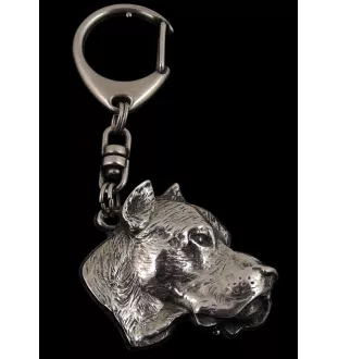 Dogo Argentino - Silver-plated key ring with a dog in a gift box, handbag decoration, backpack pendant by Art-Dog brand