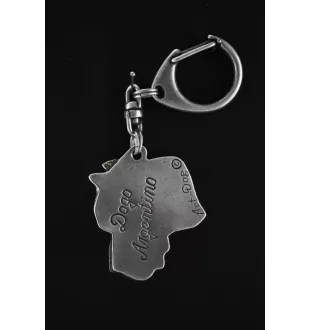 Dogue argentin, Dogo argentino - Porte-clés argenté avec un chien dans une boîte cadeau, décoration de sac à main, pendentif de sac à dos par la marque Art-Dog