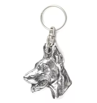 Dobermann I - Versilberter Anhänger mit einem Hund in einer dekorativen Box, Handtaschenschmuck, Rucksackanhänger der Marke Art-Dog