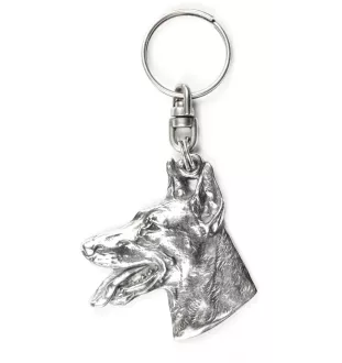 Dobermann - Versilberter Anhänger mit einem Hund in einer dekorativen Box, Handtaschenschmuck, Rucksackanhänger der Marke Art-Dog