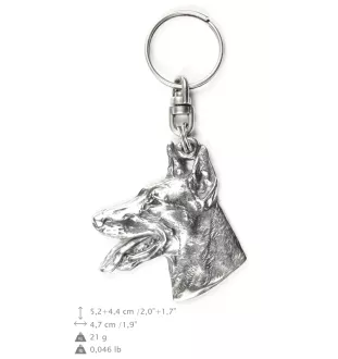 Dobermann - Versilberter Anhänger mit einem Hund in einer dekorativen Box, Handtaschenschmuck, Rucksackanhänger der Marke Art-Dog