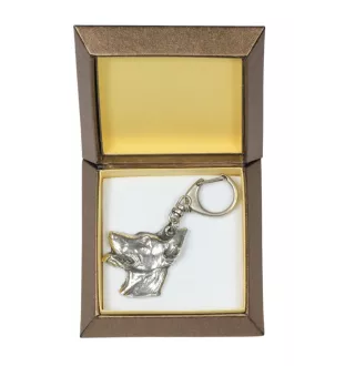 Dobermann, Dobermann Pinscher I - Porte-clés argenté avec un chien dans une boîte cadeau, décoration de sac à main, pendentif de sac à dos par la marque Art-Dog