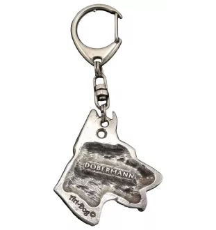 Dobermann, Dobermann Pinscher I - Porte-clés argenté avec un chien dans une boîte cadeau, décoration de sac à main, pendentif de sac à dos par la marque Art-Dog