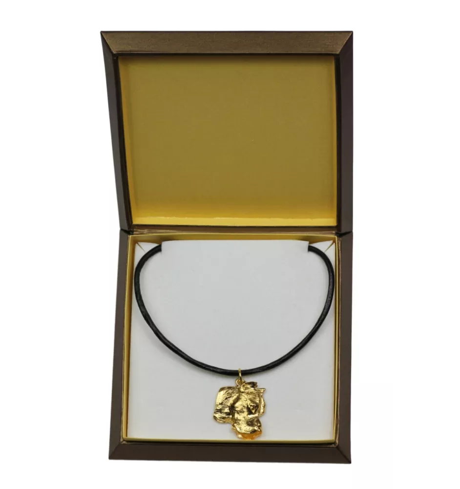 Argentinische Dogge, Dogo Argentino - Hundehalsband in Geschenkbox, vergoldeter Anhänger für Hundefans, auffälliger Schmuck von Art-Dog