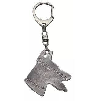 Dobermann, Doberman Pinscher, Dobie - Silver-plated key ring with a dog in a gift box, handbag decoration, backpack pendant by Art-Dog brand
