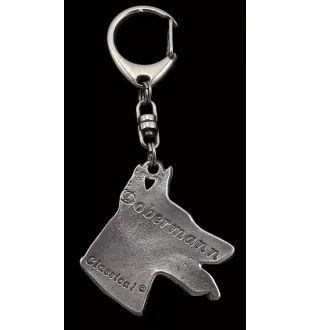 Dobermann, Doberman Pinscher, Dobie - Silver-plated key ring with a dog in a gift box, handbag decoration, backpack pendant by Art-Dog brand