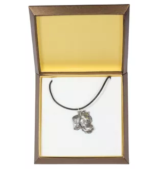 Argentinische Dogge, Dogo Argentino - Hundehalsband in Geschenkbox, versilbertes Medaillon für Hundefans, markanter Anhänger der Marke Art-Dog