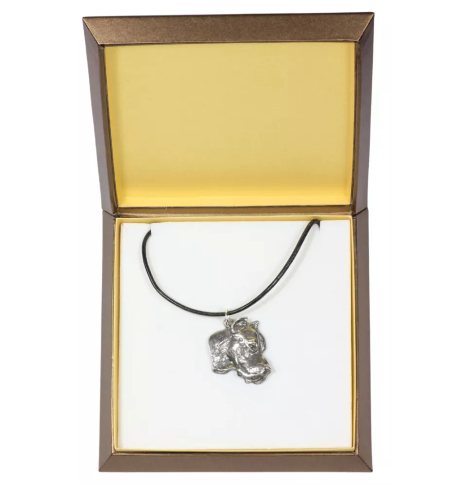 Dogue argentin, Dogo argentino - Collier de chien dans une boîte cadeau, médaillon argenté pour fan de chien, pendentif remarquable de la marque Art-Dog