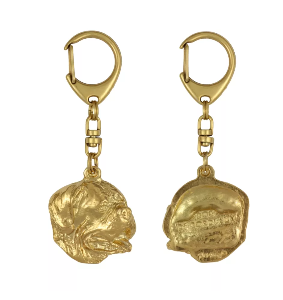 Dogue de Bordeaux, French Mastiff, Bordeauxdog I - Gilded key ring with dog, handbag decoration, luxury accessory by Art-Dog brand