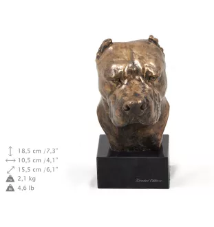 Dogue argentin, Dogo argentino - Statue de chien, buste sur socle en pierre, sculpture, trophée pour exposition canine par la marque Art-Dog