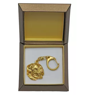 Dogue de Bordeaux, French Mastiff, Bordeauxdog I - Gilded key ring with dog in gift box, handbag decoration, luxury accessory by Art-Dog brand
