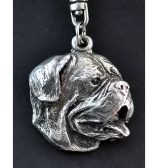 Dogue de Bordeaux, French Mastiff, Bordeauxdog I - Silver-plated key ring with a dog in a gift box, handbag decoration, backpack pendant by Art-Dog brand