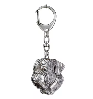 Dogue de Bordeaux II - Porte-clés argenté avec un chien dans une boîte cadeau, décoration de sac à main, pendentif de sac à dos par la marque Art-Dog