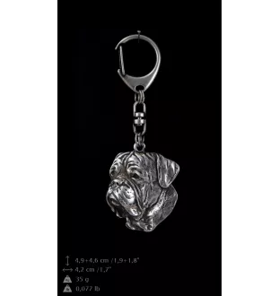 Dogue de Bordeaux, French Mastiff, Bordeauxdog II - Silver-plated key ring with a dog in a gift box, handbag decoration, backpack pendant by Art-Dog brand