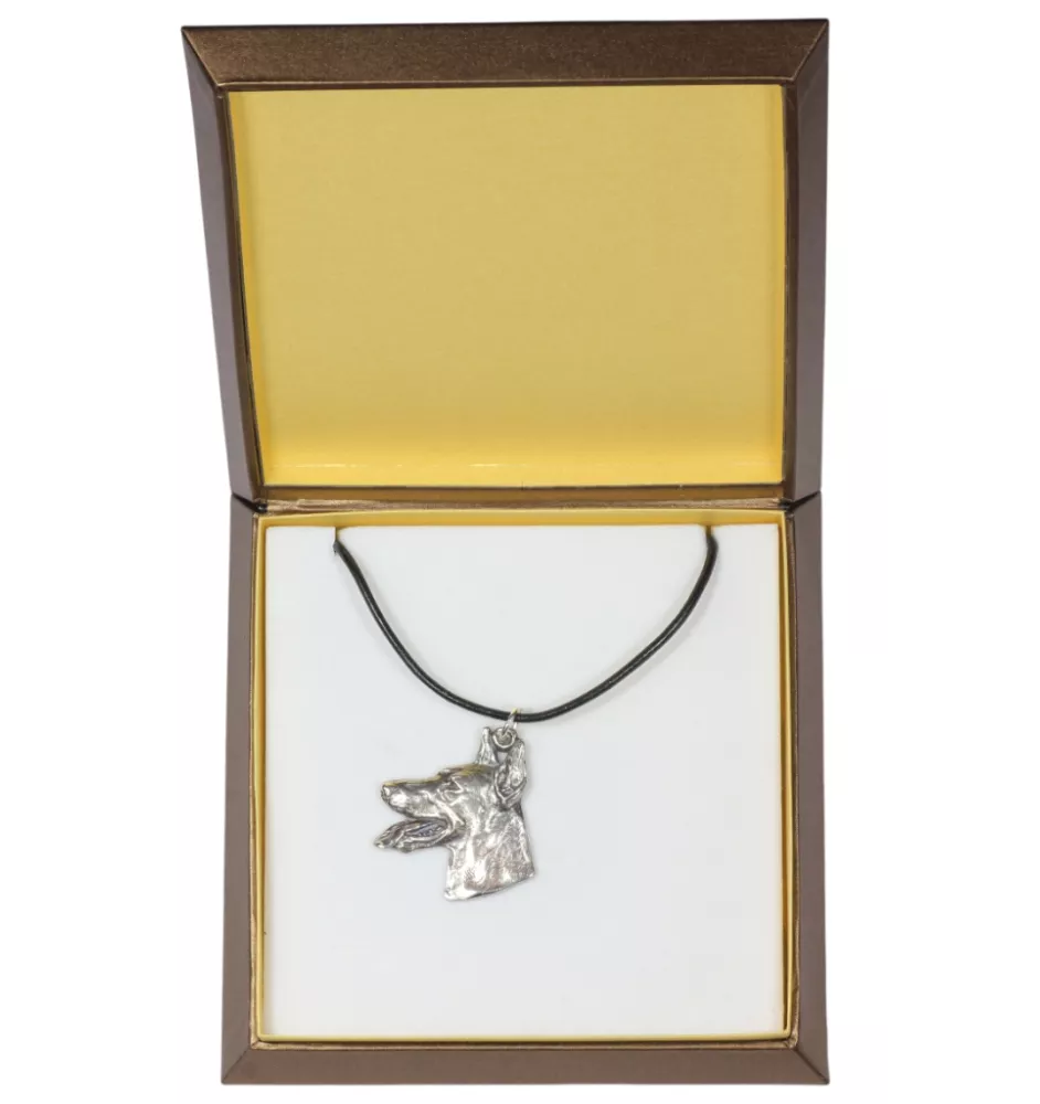 Dobermann, Dobermann Pinscher - Collier de chien dans une boîte cadeau, médaillon argenté pour fan de chien, pendentif remarquable de la marque Art-Dog
