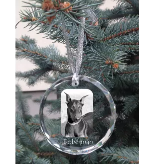 Dobermann - Kristallkugel mit Foto, Hundebild im Kristall, personalisierter Christbaumschmuck von Art-Dog.