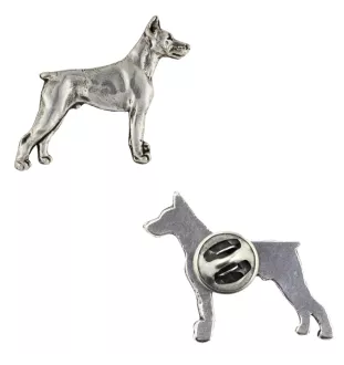 Dobermann  - Versilberte Hundebrosche, elegante Anstecknadel, Jackenreversschmuck der Marke Art-Dog
