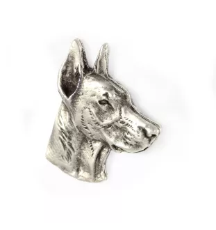 Dobermann, Doberman Pinscher, Dobie I  - Silver-plated dog brooch, elegant pin, jacket lapel decoration by Art-Dog brand