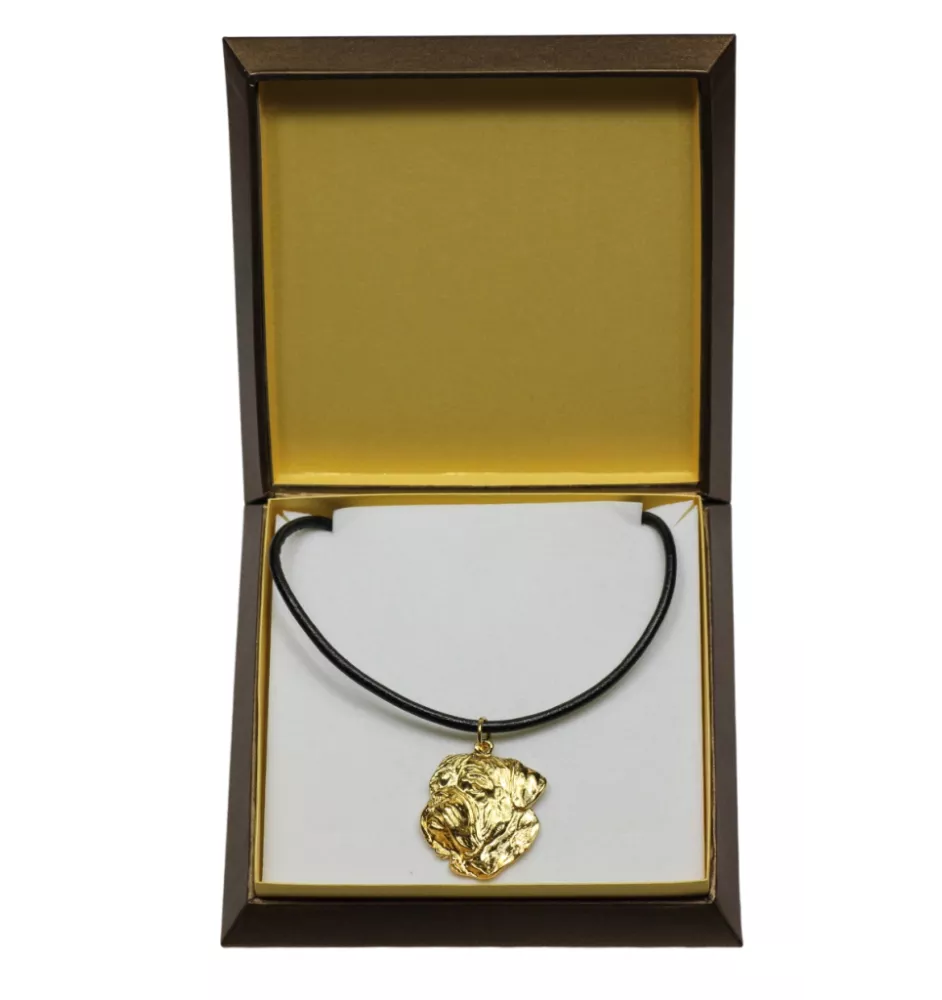 Dogue de Bordeaux II - Collier de chien dans une boîte cadeau, pendentif plaqué or pour les fans de chiens, bijoux remarquables par Art-Dog