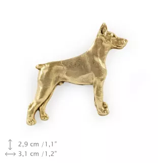 Dobermann - Hundebrosche in dekorativer Box, elegante vergoldete Anstecknadel, Jackenbrosche der Marke Art-Dog