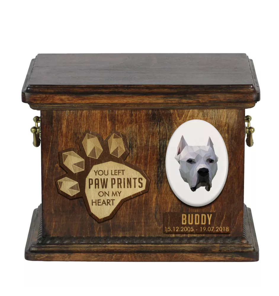 Dogue argentin, Dogo argentino - urne pour les cendres de chien, urne personnalisée avec une gravure, boîte commémorative pour les cendres de chien de la marque Art-Dog