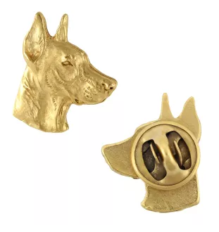 Dobermann I - Hundebrosche in dekorativer Box, elegante vergoldete Anstecknadel, Jackenbrosche der Marke Art-Dog