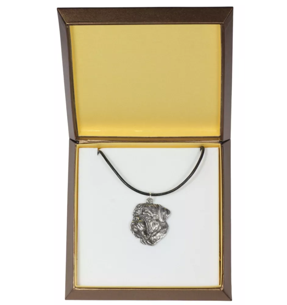 Dogue de Bordeaux, French Mastiff, Bordeauxdog II - Dog necklace in gift box, silver-plated locket for dog fan, striking pendant by Art-Dog brand