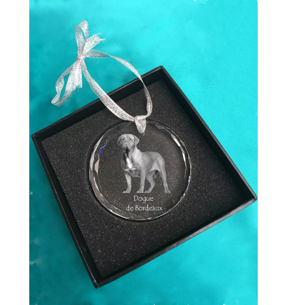 Dogue de Bordeaux, French Mastiff, Bordeauxdog - crystal bauble with a photo, dog photo in crystal, personalized Christmas tree ornament by Art-Dog brand