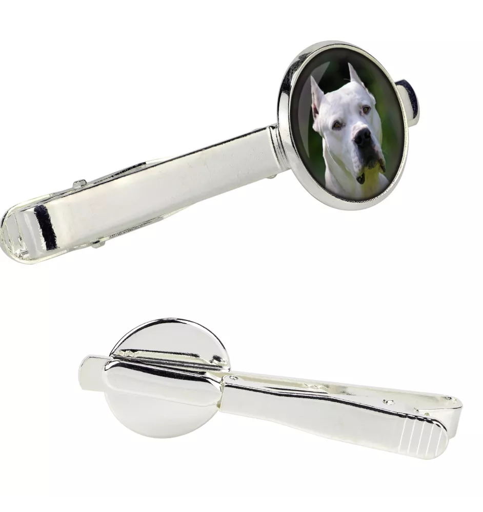 Dogue argentin, Dogo argentino - pince à cravate dans une boîte, cravate élégante, bijoux personnalisés de la marque Art-Dog