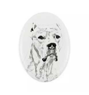 Argentinische Dogge, Dogo Argentino - Gedenktafel mit einem Foto eines Hundes, Grabplatte mit Druck, personalisierte ovale Platte der Marke Art-Dog