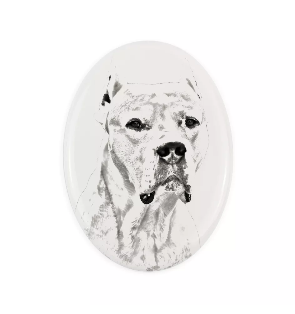 Argentinische Dogge, Dogo Argentino - Gedenktafel mit einem Foto eines Hundes, Grabplatte mit Druck, personalisierte ovale Platte der Marke Art-Dog
