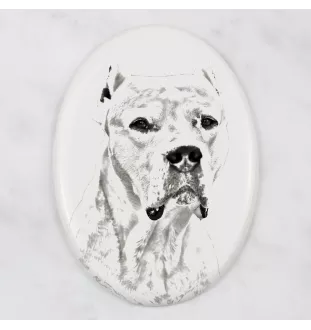 Dogo Argentino - commemorative plaque with a photo of a dog, tombstone with a print, personalized oval plaque from the Art-Dog brand