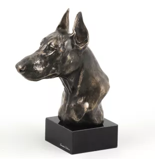 Dobermann I - Hundestatue, Büste auf Steinsockel, Skulptur, Trophäe für Hundeausstellung der Marke Art-Dog