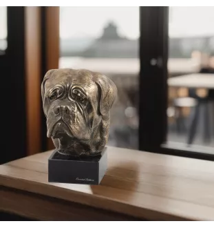 Bordeauxdogge, Dogue de Bordeaux - Hundestatue, Büste auf Steinsockel, Skulptur, Trophäe für Hundeausstellung der Marke Art-Dog