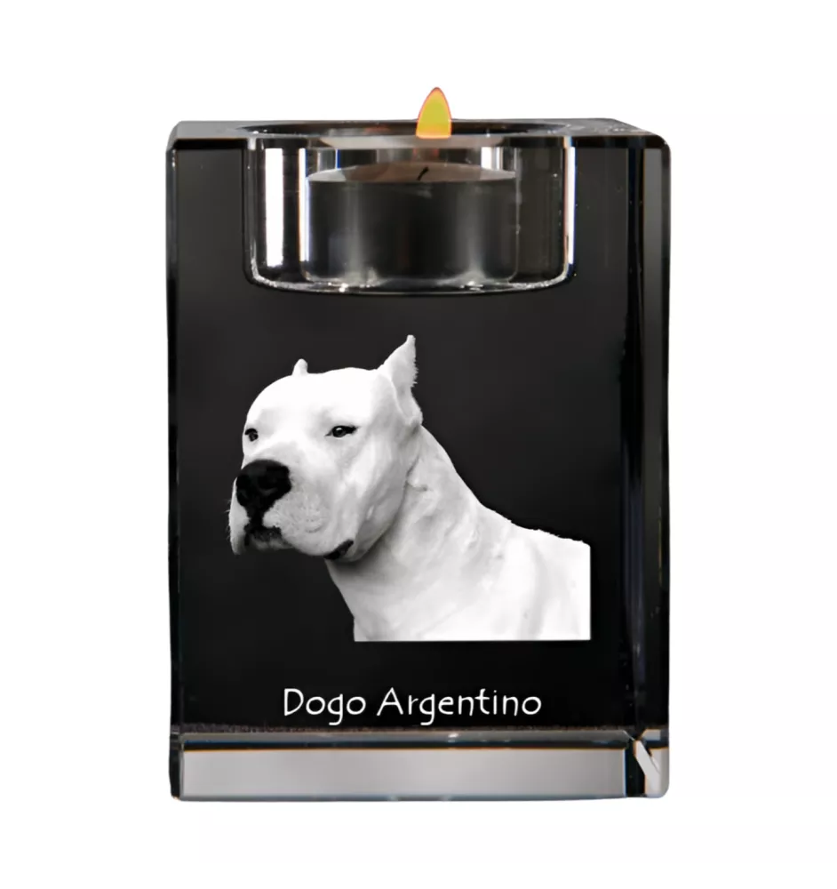 Argentinische Dogge, Dogo Argentino - Kerzenhalter mit Hundefoto, Teelichthalter aus Kristall, personalisiertes Geschenk der Marke Art-Dog