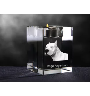Argentinische Dogge, Dogo Argentino - Kerzenhalter mit Hundefoto, Teelichthalter aus Kristall, personalisiertes Geschenk der Marke Art-Dog