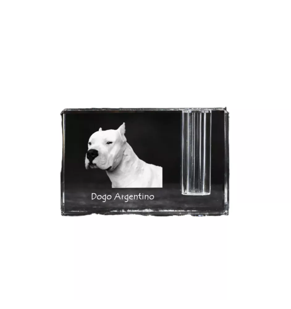 Dogue argentin, Dogo argentino - Porte-stylos, organiseur en cristal avec photo de chien, décoration de bureau unique par la marque Art-Dog