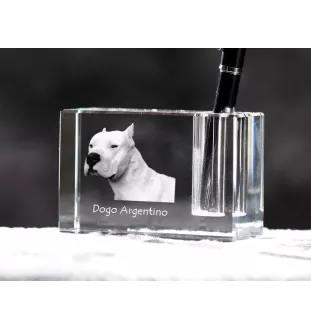 Dogue argentin, Dogo argentino - Porte-stylos, organiseur en cristal avec photo de chien, décoration de bureau unique par la marque Art-Dog