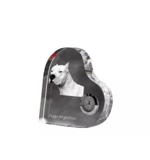 Dogo Argentino - crystal clock with a dog picture, heart-shaped shelf clock, personalized standing clock by Art-Dog brand